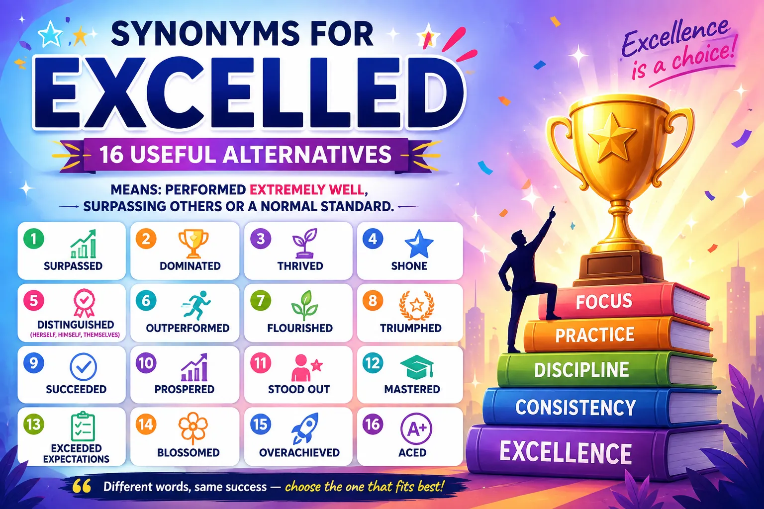 Synonyms for Excelled