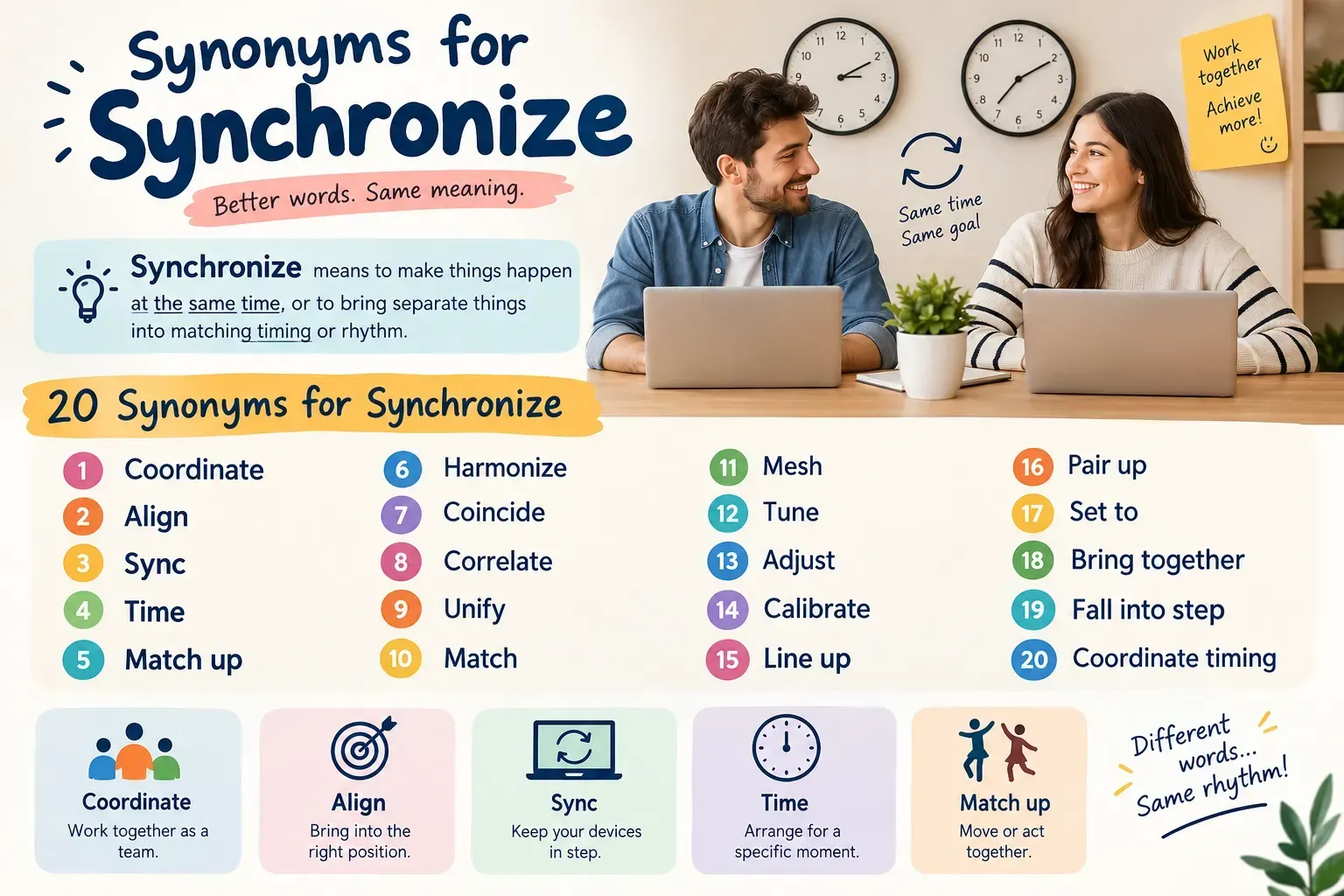 Synonyms for Synchronize