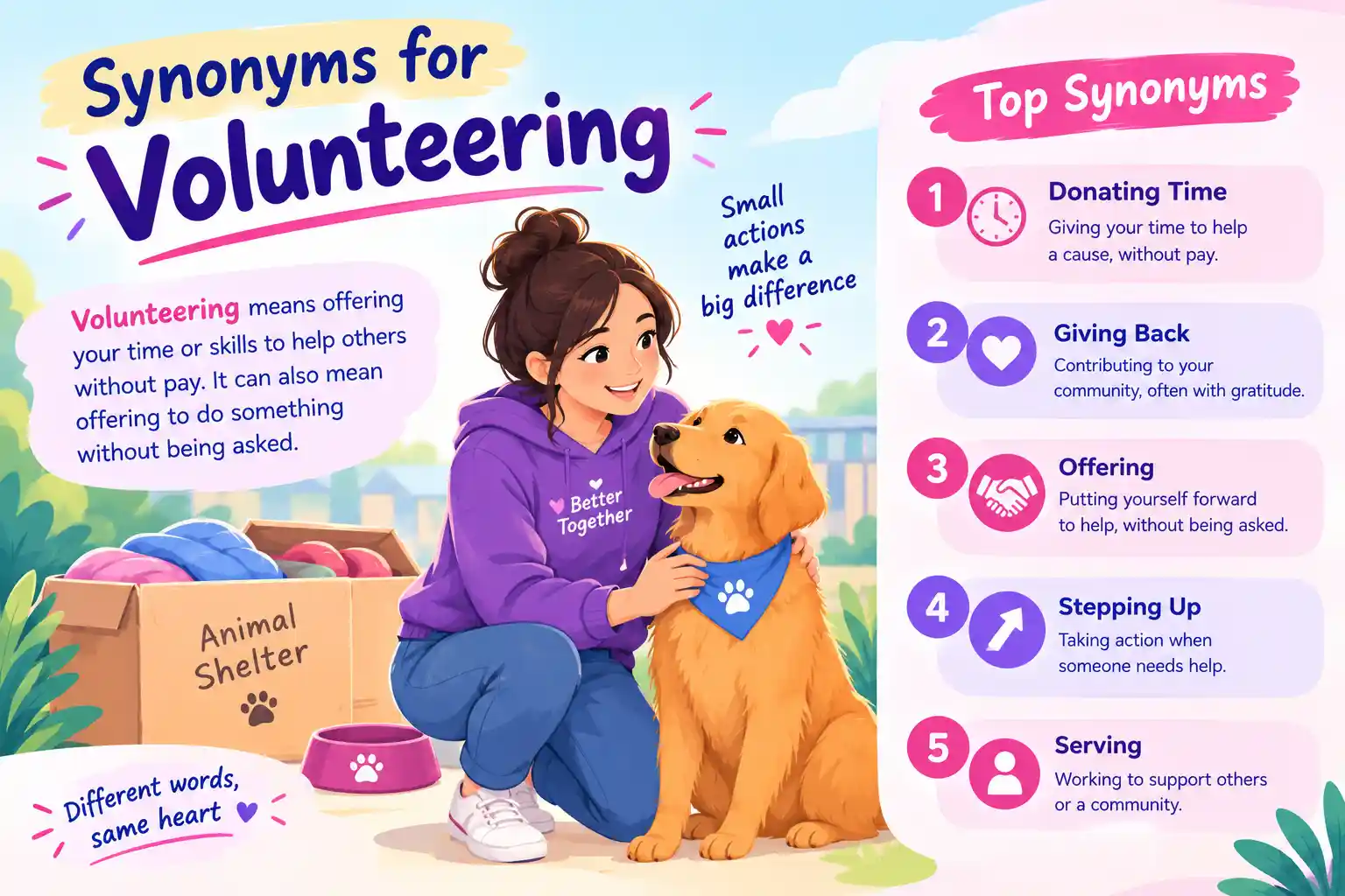 Synonyms for Volunteering